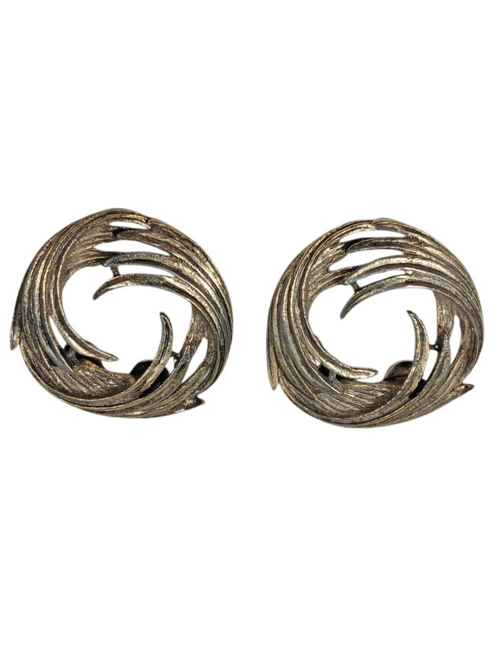 Vintage MUSI Gold Tone Shoe Clips Mid Century Pair 2" Round Swirl Hallmarked